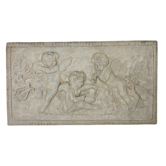 Antique French Neoclassical 3D Chalkware Plaster Relief Cherubim Wall Plaque - Picture 6 of 12